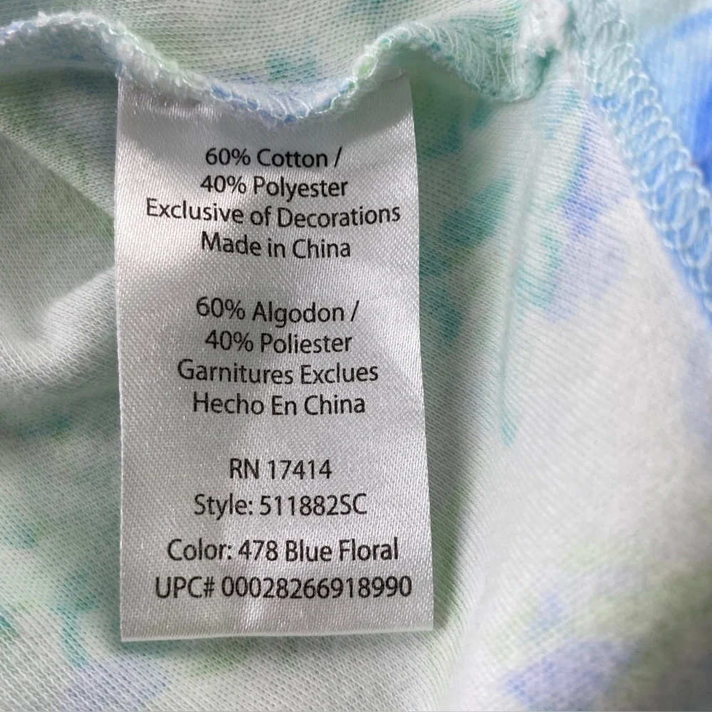 Miss Elaine‎ Long Nightgown Lace Blue Floral Long Sleeve Soft Cotton blend